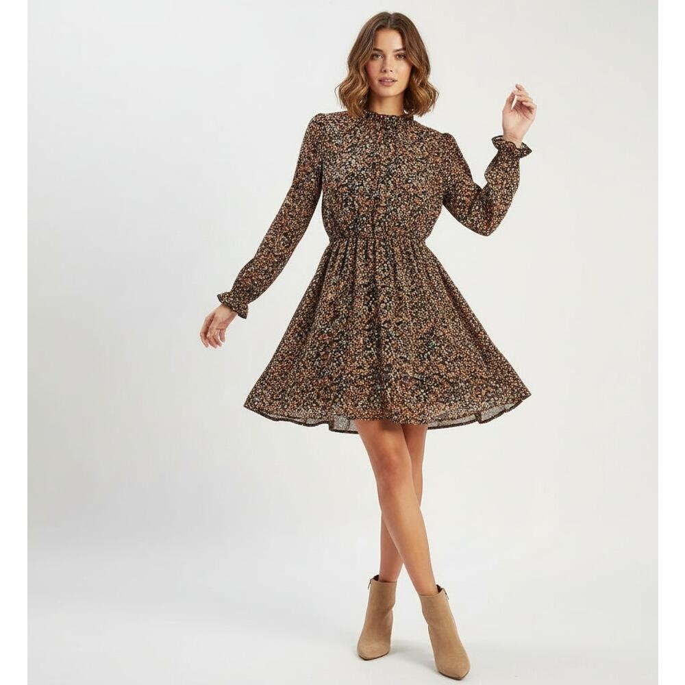 Hayden Dress Womens L Dark Ditsy Floral Cottagecore Party Boho Chiffon Dressy